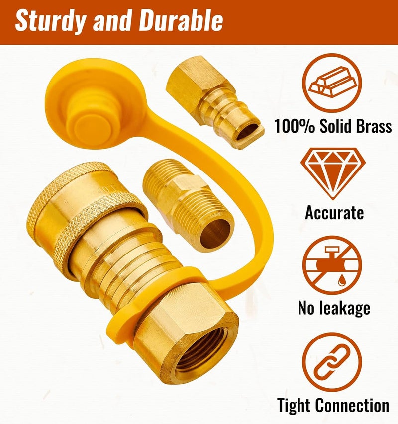 CALPOSE 3/8 Inch Natural Gas Quick Connect Fittings, 100% Solid Brass LP Gas Propane Hose Quick Disconnect Kit - Image 3